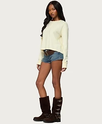 Edikted Women's Deni Long Sleeve Henley Waffle Top