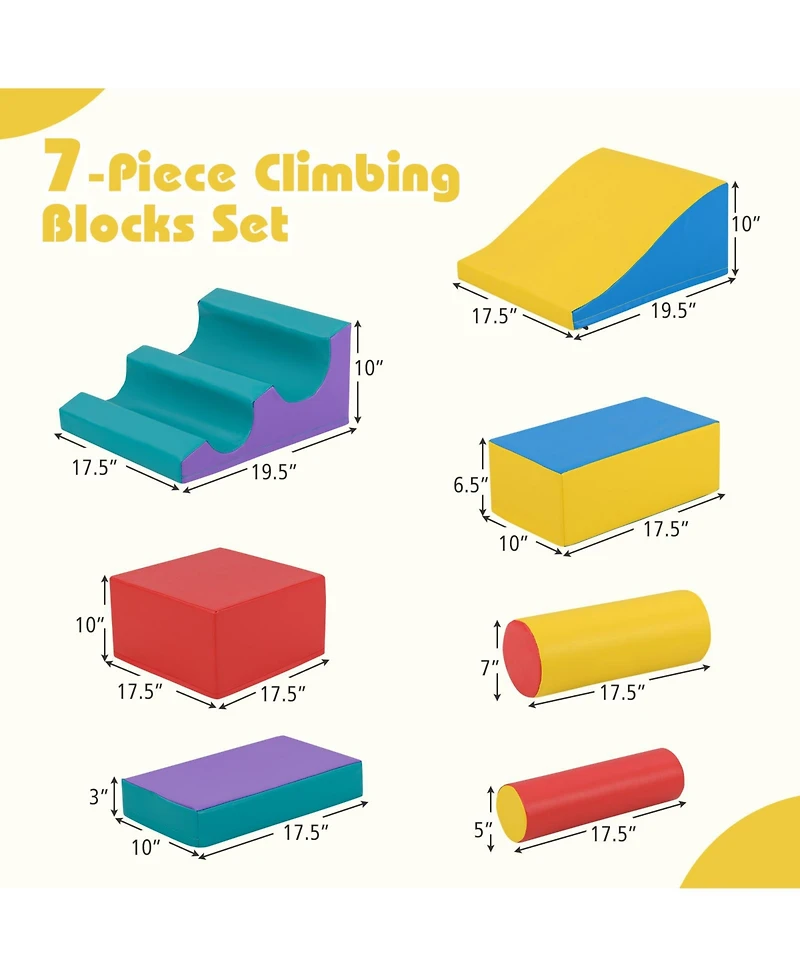 Hongge 7-Piece Soft Foam Climbing Blocks Playset for Babies and Toddlers