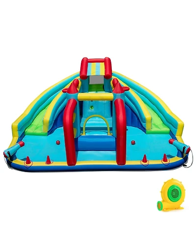 Hongge Inflatable Double Water Slide Park with Obstacle Course and 680W Air Blower