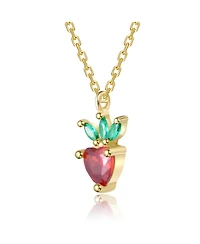 14K Gold Plated with Red & Green Cubic Zirconia Heart & Leaf Pendant Necklace