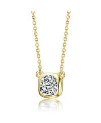 Genevive Sterling Silver 14K Gold Plated with Bezel Set Clear Cubic Zirconia Solitaire Necklace