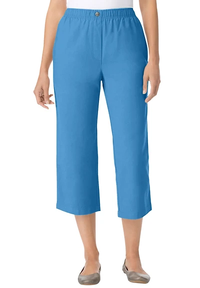 Woman Within Women's 7-Day Elastic-Waist Pull-On Cotton Denim Capri Jeans