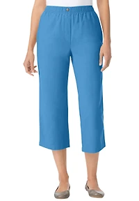 Woman Within Women's 7-Day Elastic-Waist Pull-On Cotton Denim Capri Jeans