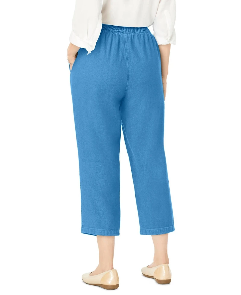 Woman Within Women's 7-Day Elastic-Waist Pull-On Cotton Denim Capri Jeans