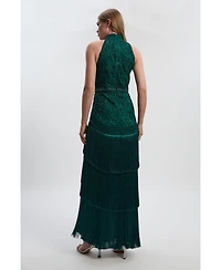 Karen Millen Women's Beaded Halter Neck Woven Maxi Dress