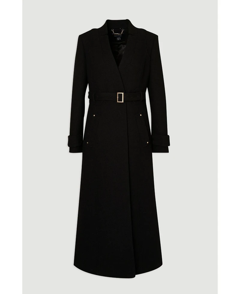 Karen Millen Women's Wool Notch Neck Belted Maxi Coat