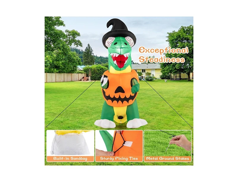 Mondawe Blow up Inflatable Pumpkin Dinosaur Yard Decoration with Built-in Led Lights