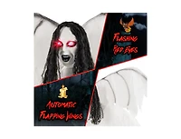 Mondawe 6.6 ft Halloween Animatronic Standing Angel with Sound-Activated Light-up Eyes and Flapping Wings