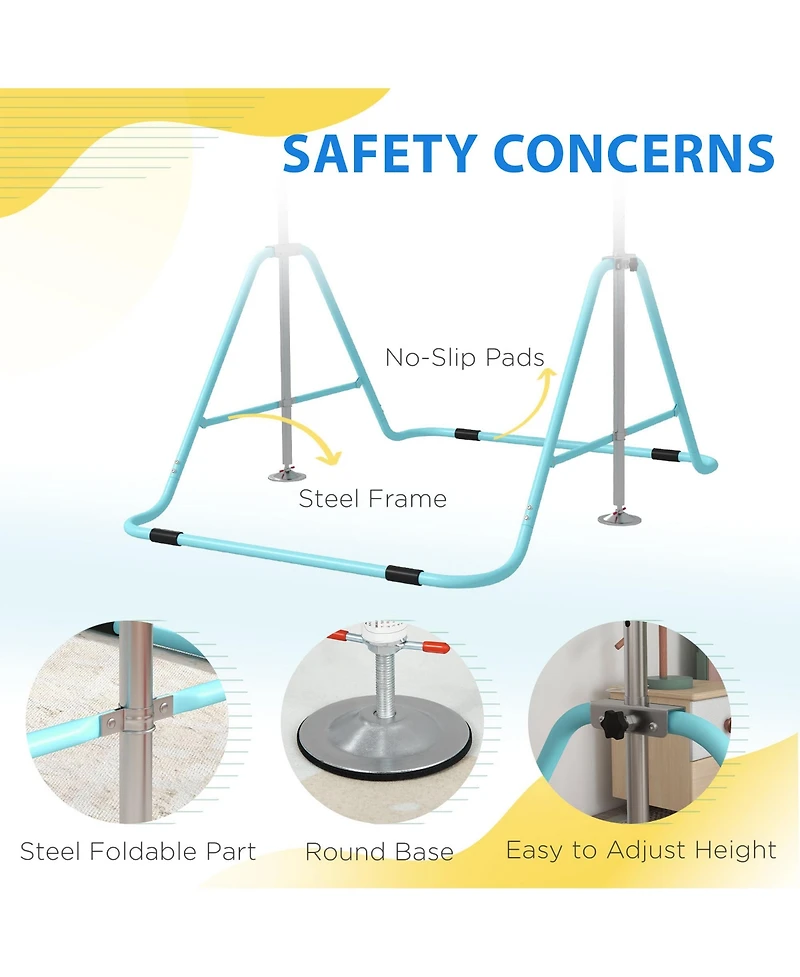 Qaba Folding Gymnastics Bar for Kids, Adjustable Height, Bubble Gum