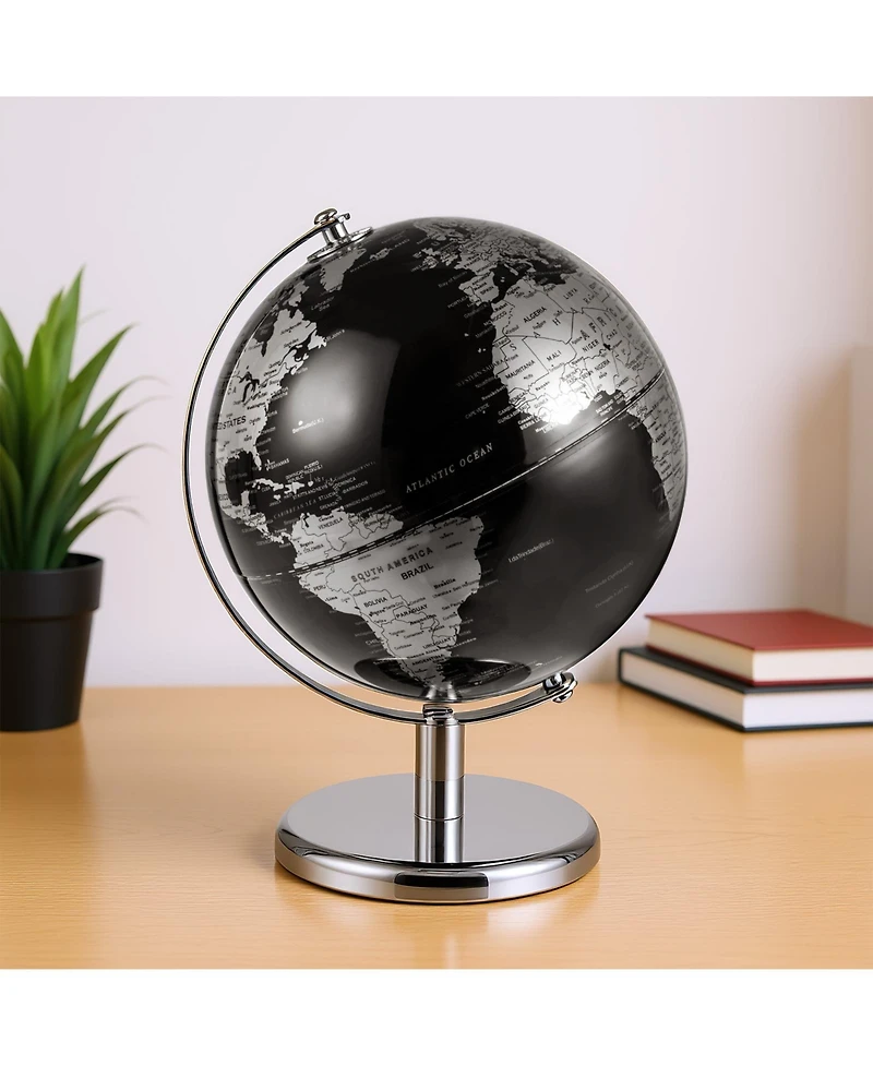 Hongge 8-Inch Decorative World Globe with Modern Metal Stand