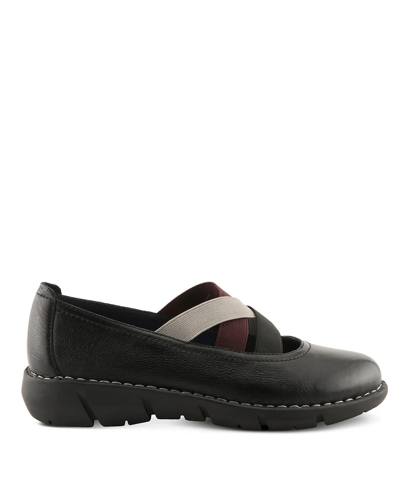 Spring Step Women's Comfortable Pebbled Leather Slip-On Wedge Shoes with Elastic Straps & Removable Outsole