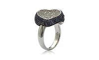 Suzy Levian Sterling Silver Sapphire Pave Puff Heart Ring