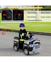 Hongge 12V Ride-On Fire Truck Toy Car with Shovel, Wrench, and Siren Sounds - Black