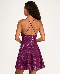 Emerald Sundae Juniors' Sequined Lace Fit & Flare Dress