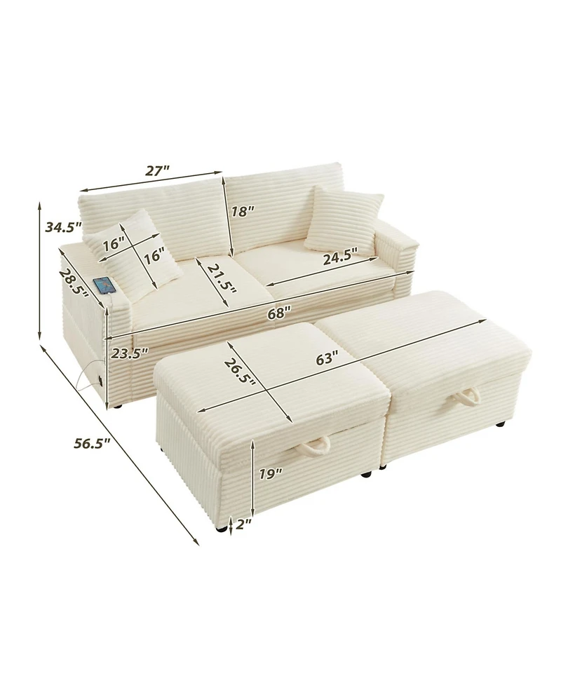 Streamdale Furniture Streamdale Comfortable Fluffy Corduroy Lazy Sofa with Storage, Super Soft Chaise Lounge
