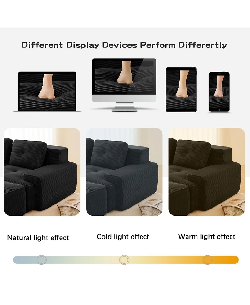 Streamdale Modern U-Shaped Corduroy Sectional Sofa with Movable Ottoman, Black