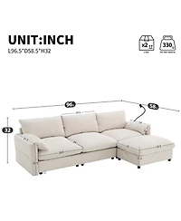 Streamdale Furniture 96.5" L-Shaped Chenille Sectional Sofa w/ Storage Ottoman & Usb Charger