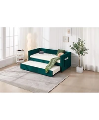 Streamdale Furniture Streamdale Twin Upholstered Daybed with Trundle, Usb, Side Pockets, Emerald
