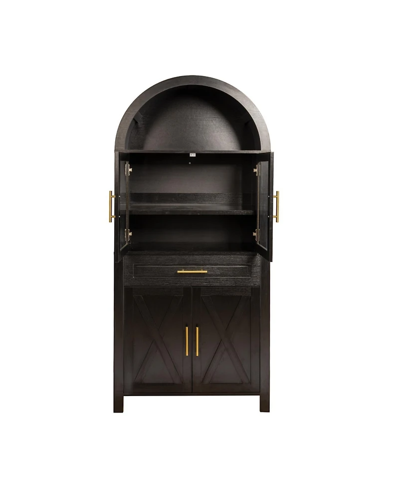 Streamdale Furniture Streamdale 71" Arched Kitchen Pantry Cabinet with Glass Door, Black