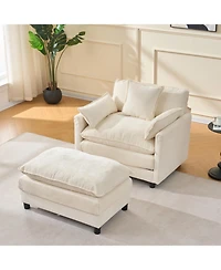 Streamdale Furniture Streamdale Modern Accent Chair with Ottoman, Chenille Upholstered Armchair, Beige