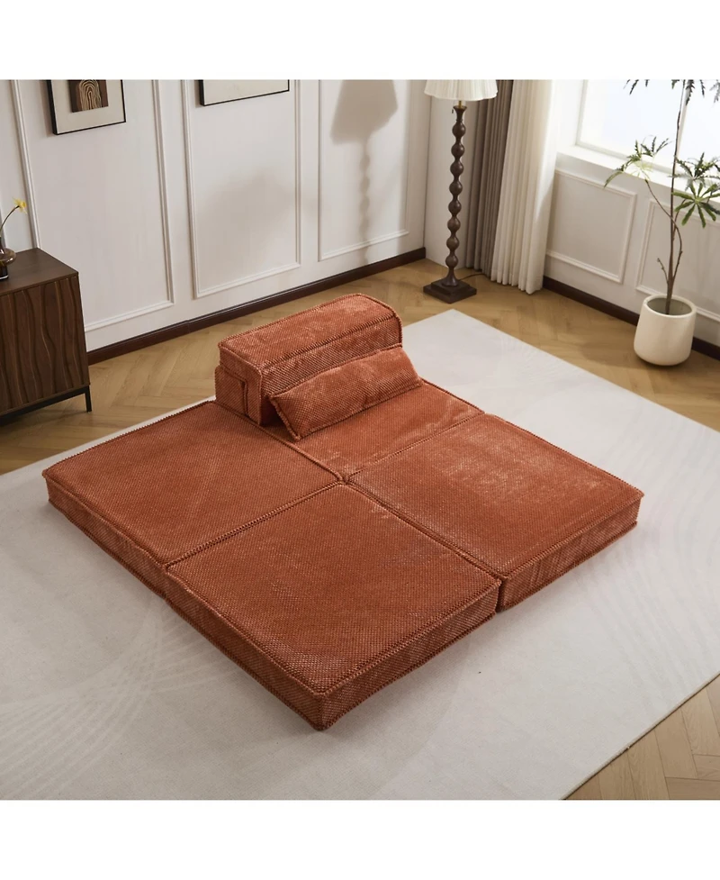 Streamdale Furniture Streamdale Compression Sofa, Convertible Floor Sofa Bed, Modular Sectional, No Assembly, Orange