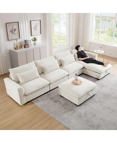 Streamdale Furniture Big Deep Seat U-Shaped Corduroy Sectional Couch, Beige