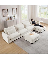 Streamdale Furniture Big Deep Seat U-Shaped Corduroy Sectional Couch, Beige