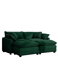 Streamdale Furniture Green Corduroy Two-Seater Sofa with 2 Footrests/Ottoman