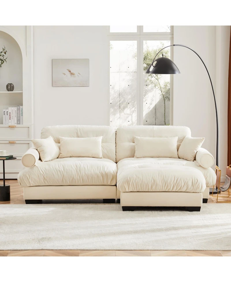 Streamdale Furniture Streamdale Oversize Modern Velvet Two-Seater Sofa with Ottoman and Pillows, Cream