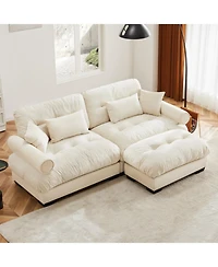 Streamdale Furniture Streamdale Oversize Modern Velvet Two-Seater Sofa with Ottoman and Pillows, Cream
