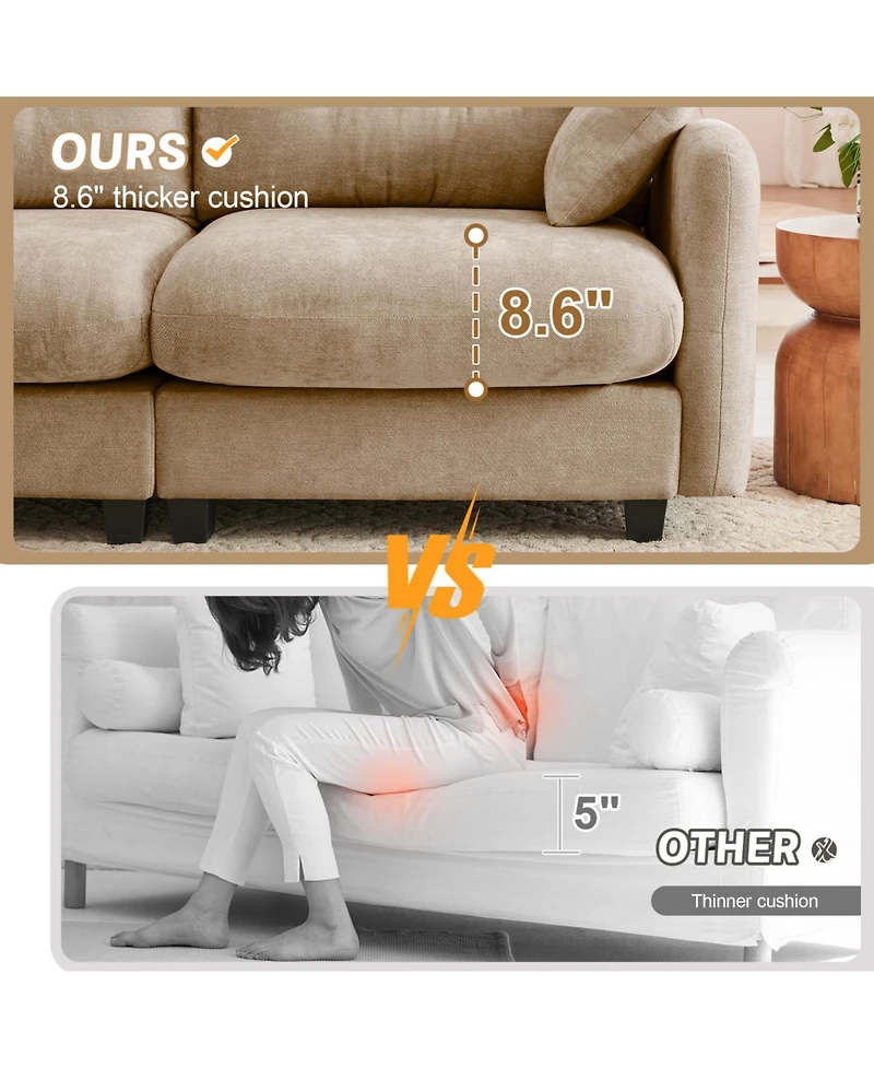 Streamdale Furniture Streamdale Three-Seater Modular Chenille Sectional Couch with Tufted Cushions, Camel