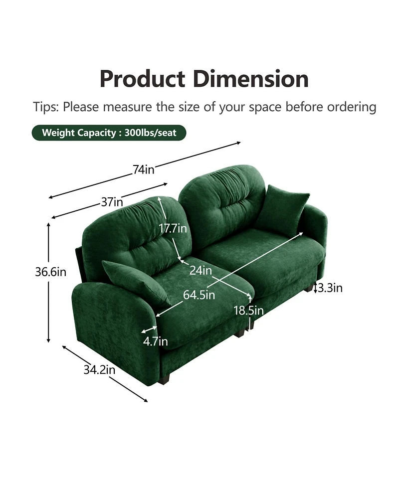 Streamdale Furniture Streamdale Loveseat Cloud Sectional Couch, Chenille Tufted Cushion, Ergonomic, Easy Install,