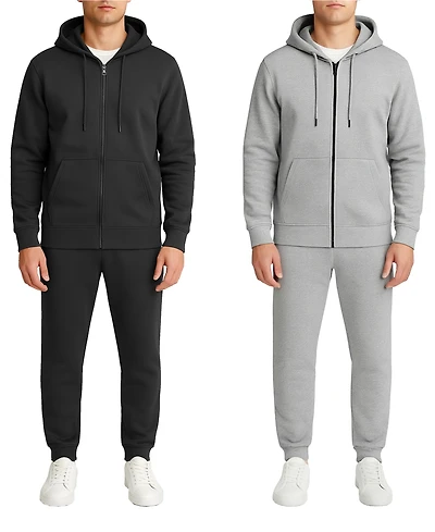 Blu Rock Men's 2-Piece Fleece Lined Full-Zip Hoodie and Jogger Sweatpants Set, Pack of 2