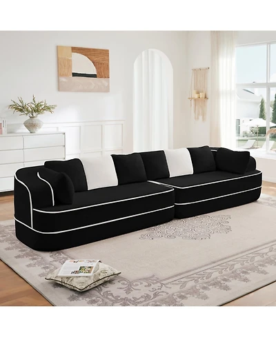 Streamdale Furniture Streamdale Teddy Fabric 4-Seat Sofa, No Assembly, 32D High Density Sponge, Black