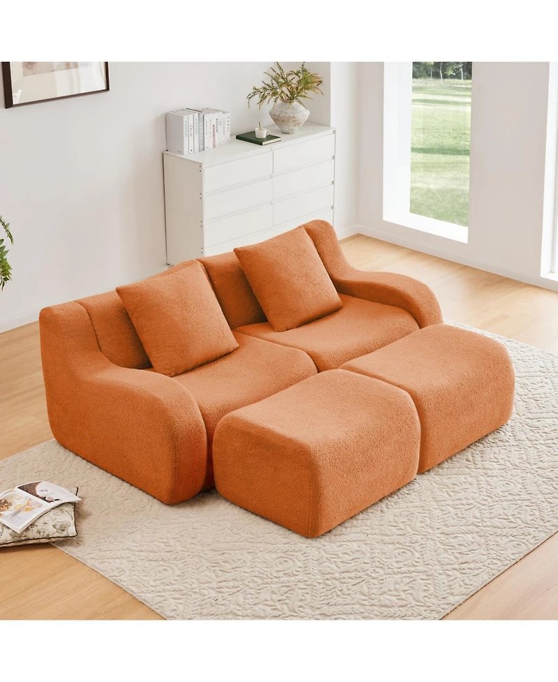 Streamdale Furniture Soft Teddy Fabric Boneless Sofa, Anti-Slip, Curved Armrests, Ergonomic Support, Orange