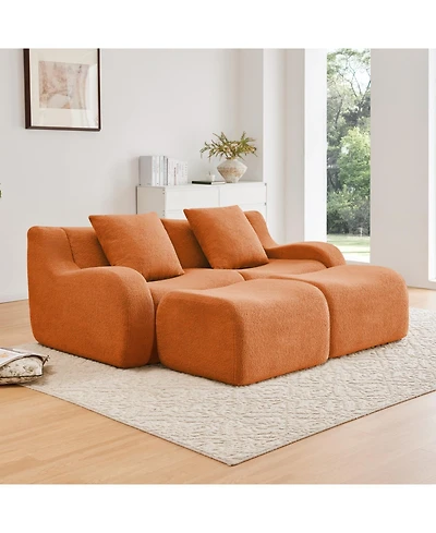 Streamdale Furniture Soft Teddy Fabric Boneless Sofa, Anti-Slip, Curved Armrests, Ergonomic Support, Orange