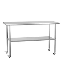 Streamdale Furniture Streamdale Stainless Steel Prep Table 24" x 60" with Wheels & Adjustable Undershelf