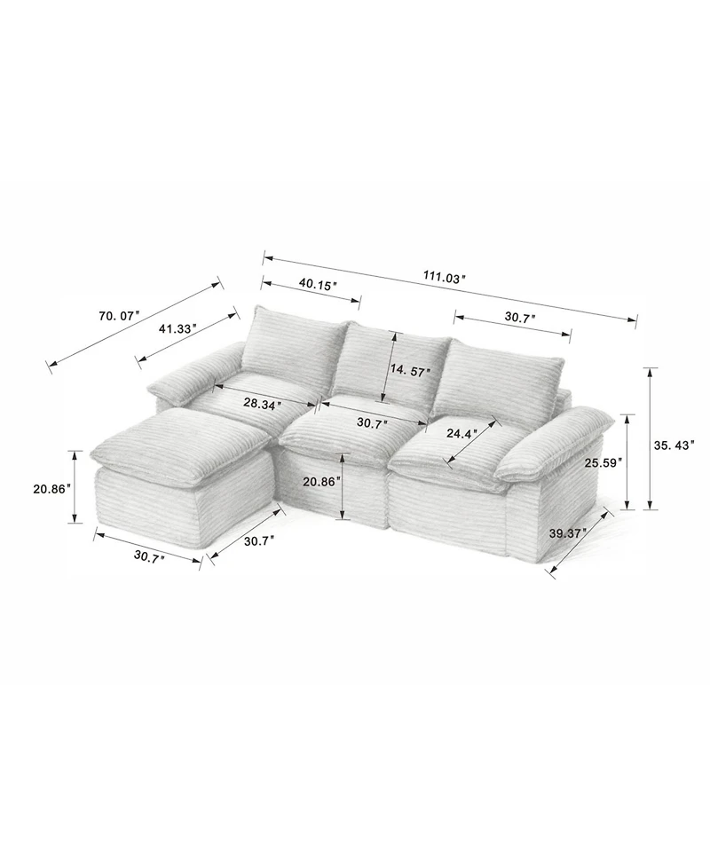 Streamdale Furniture Modern corduroy cloud sofa, comfortable & combinable for living rooms