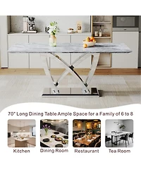 Streamdale Furniture Marble Dining Table for 6, 70" Rectangle Faux Marble Table with Stainless Steel Base