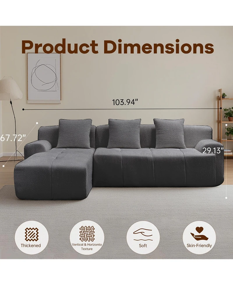 Streamdale Modern cloud sofa, modular L-shaped chaise, deep seat, no assembly.