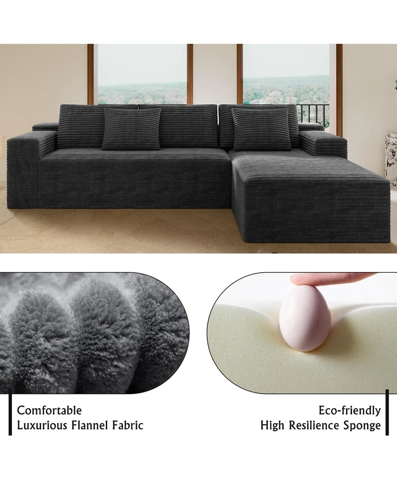 Streamdale Furniture Streamdale 104.3" Cloud Sectional Couch w/ L-Shape Chaise, Modular Sofa, Grey (Plush Corduroy