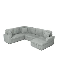 Streamdale Furniture Streamdale Grey Corduroy U-shaped Sofa with Pull-out Bed & Storage Chaise