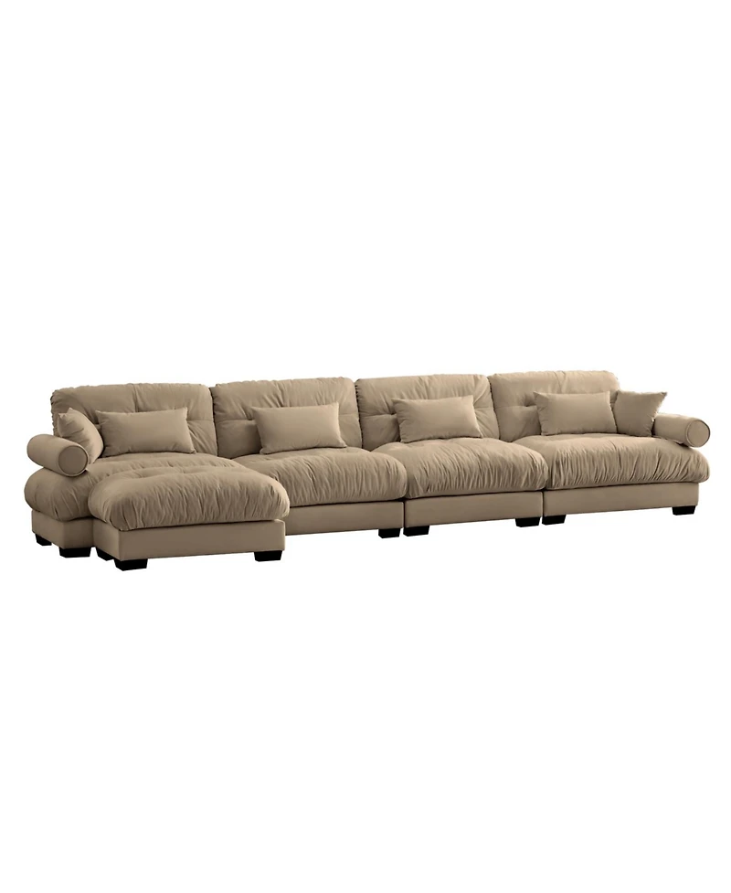 Streamdale Furniture Streamdale L-Shaped Cloud Sofa, Convertible 4-Seater Modular Couch, Velvet Upholstered Corner Couch, Camel