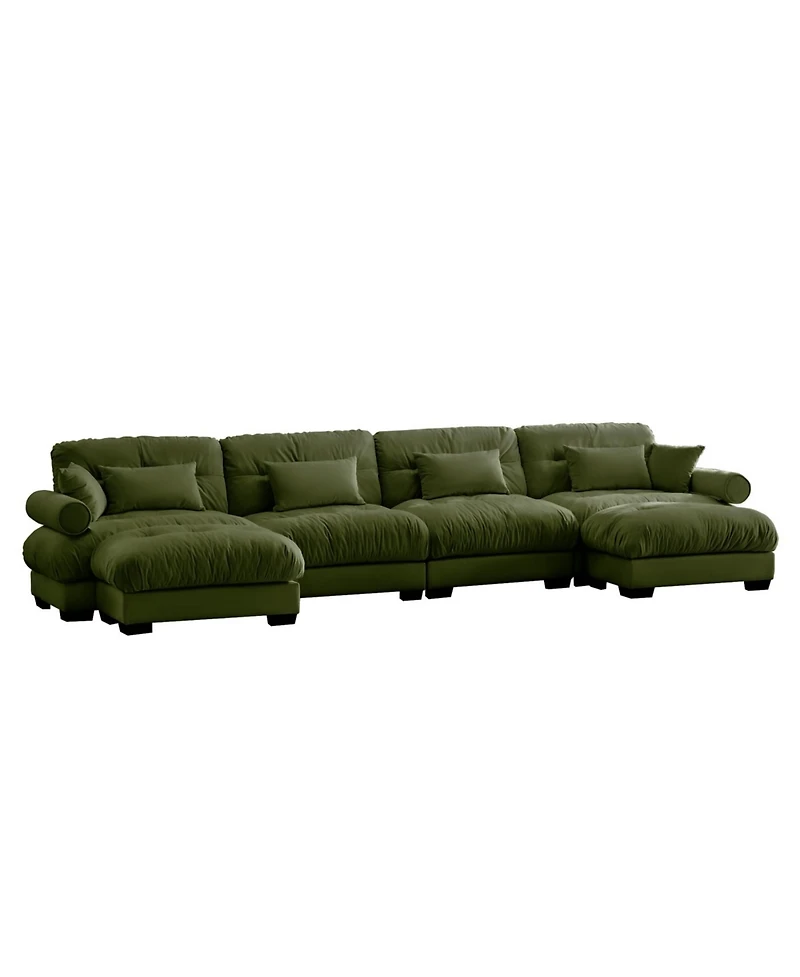 Streamdale U-Shaped Sectional Sofa Cloud Couch with Movable Ottomans, Convertible 4 Seater Velvet Couch.