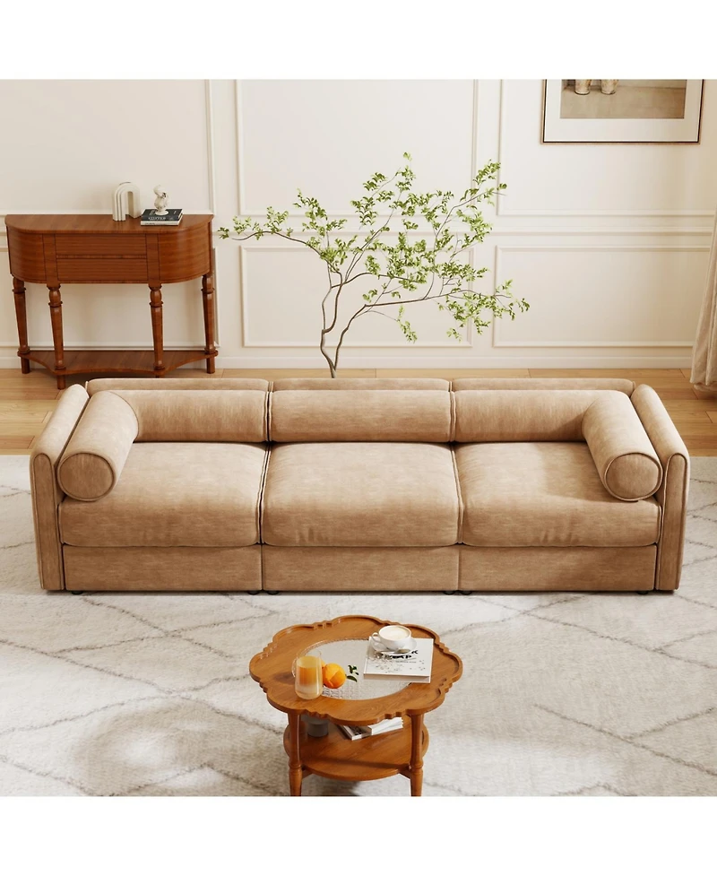 Streamdale Furniture Elegant Camel Chenille 3-Seater Sofa with Hidden Storage Compartment