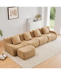 Streamdale Furniture L-Shaped 4-Seat Boneless Sofa, Teddy Fabric, No Assembly, Camel