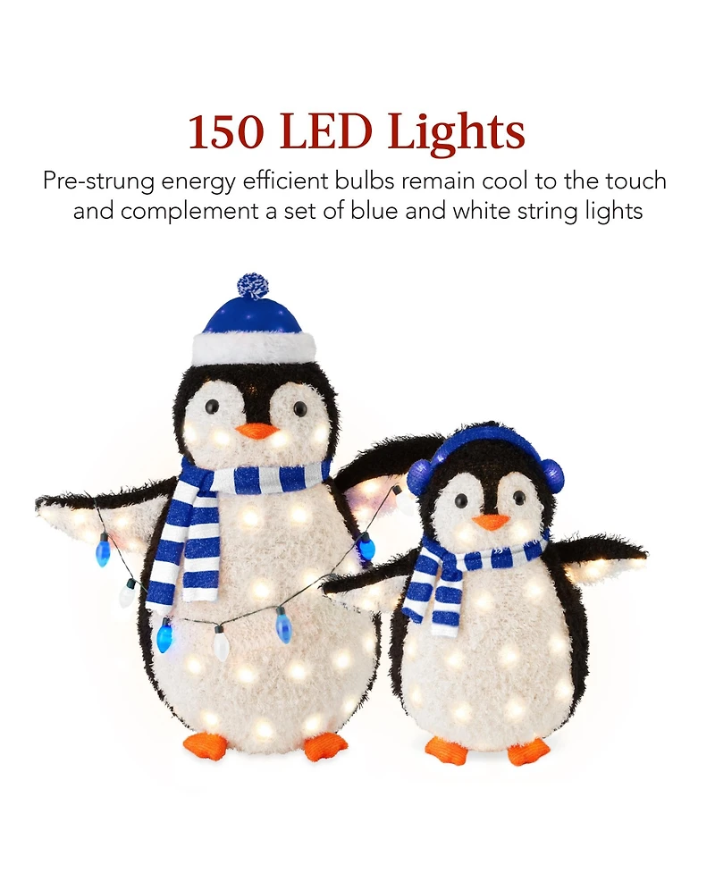 Best Choice Products 2-Piece Lighted 3ft Pop-Up Penguin Family Outdoor Christmas Decoration w/ 150 Led Lights