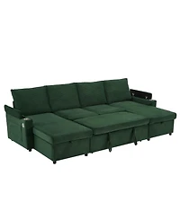 Streamdale Furniture Convertible U-Shaped Sectional Sofa with Storage, Cup Holders & Usb Ports, Black