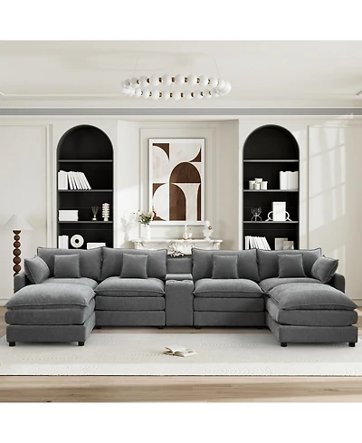 Streamdale Seven-piece sofa set with console, coffee table & 6 pillows.