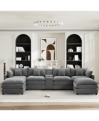 Streamdale Seven-piece sofa set with console, coffee table & 6 pillows.